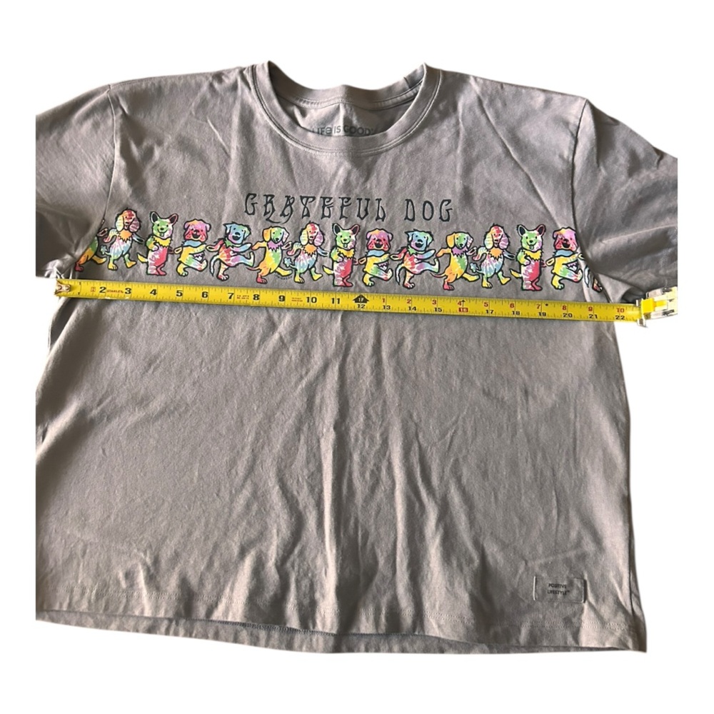 Life Is Good Light Blue Short Sleeve Tee with Colorful Grateful Dog Row - Picture 8 of 8